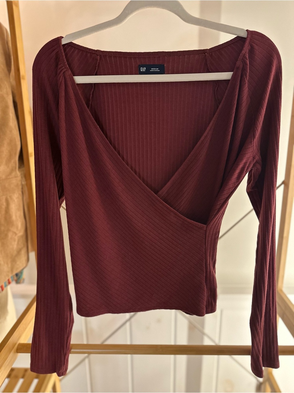 Gap Ribbed Burgundy Wrap Top